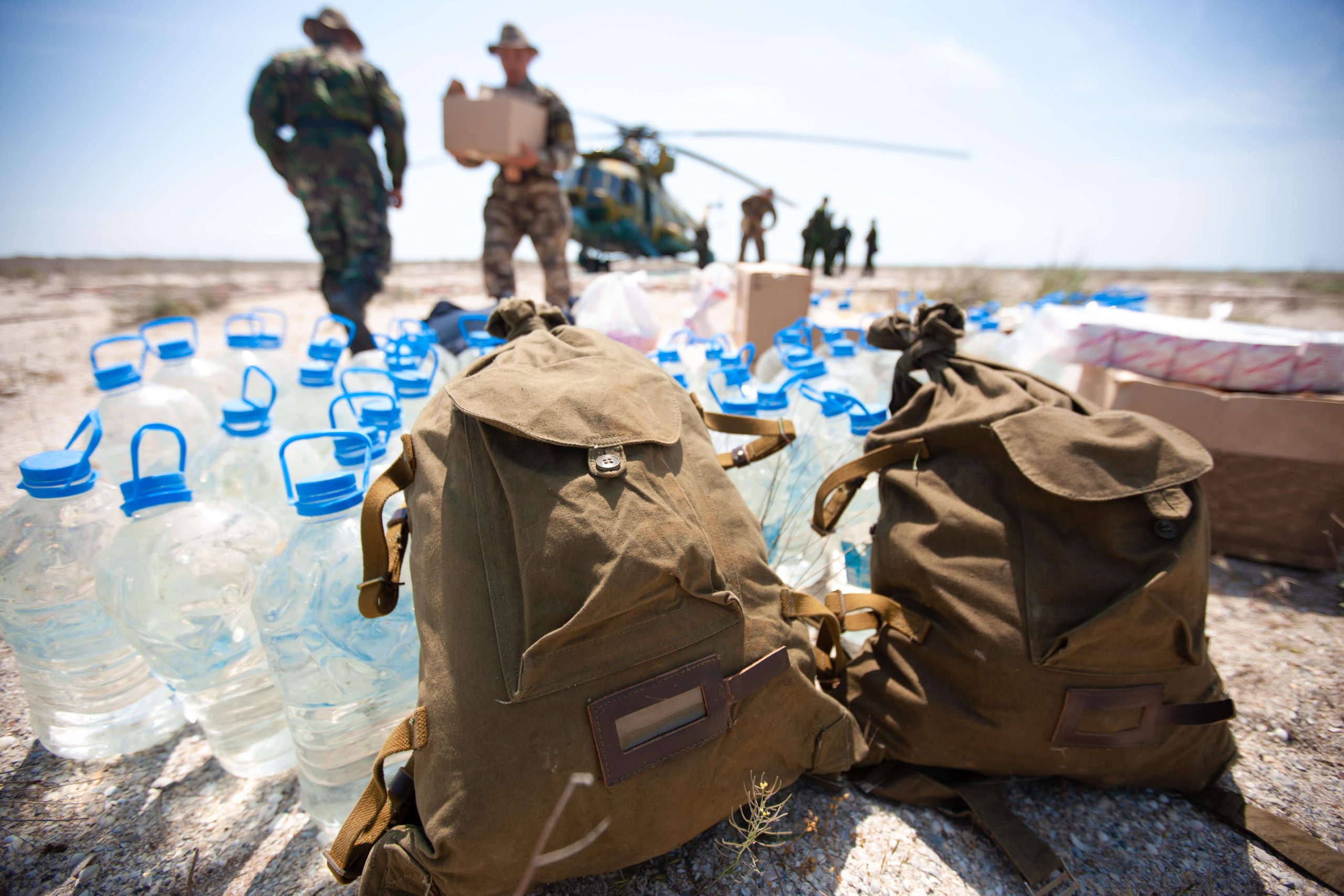 Delivery of humanitarian aid by military helicopter